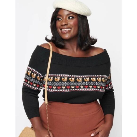 Unique Vintage Sweaters - Unique Vintage Fox Boat Neck Sweater 3X NWOT